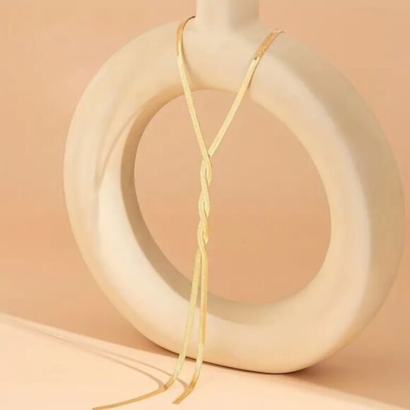 Silver, Gold or Multicolor Long Twisted Y-Shaped Chain Flat Snake Necklace - Picture 4 of 9